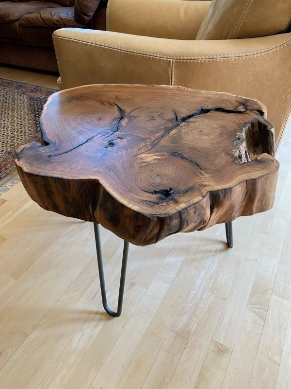 Live edge furniture with organic shape and unique grain, showcasing natural beauty and handcrafted style.