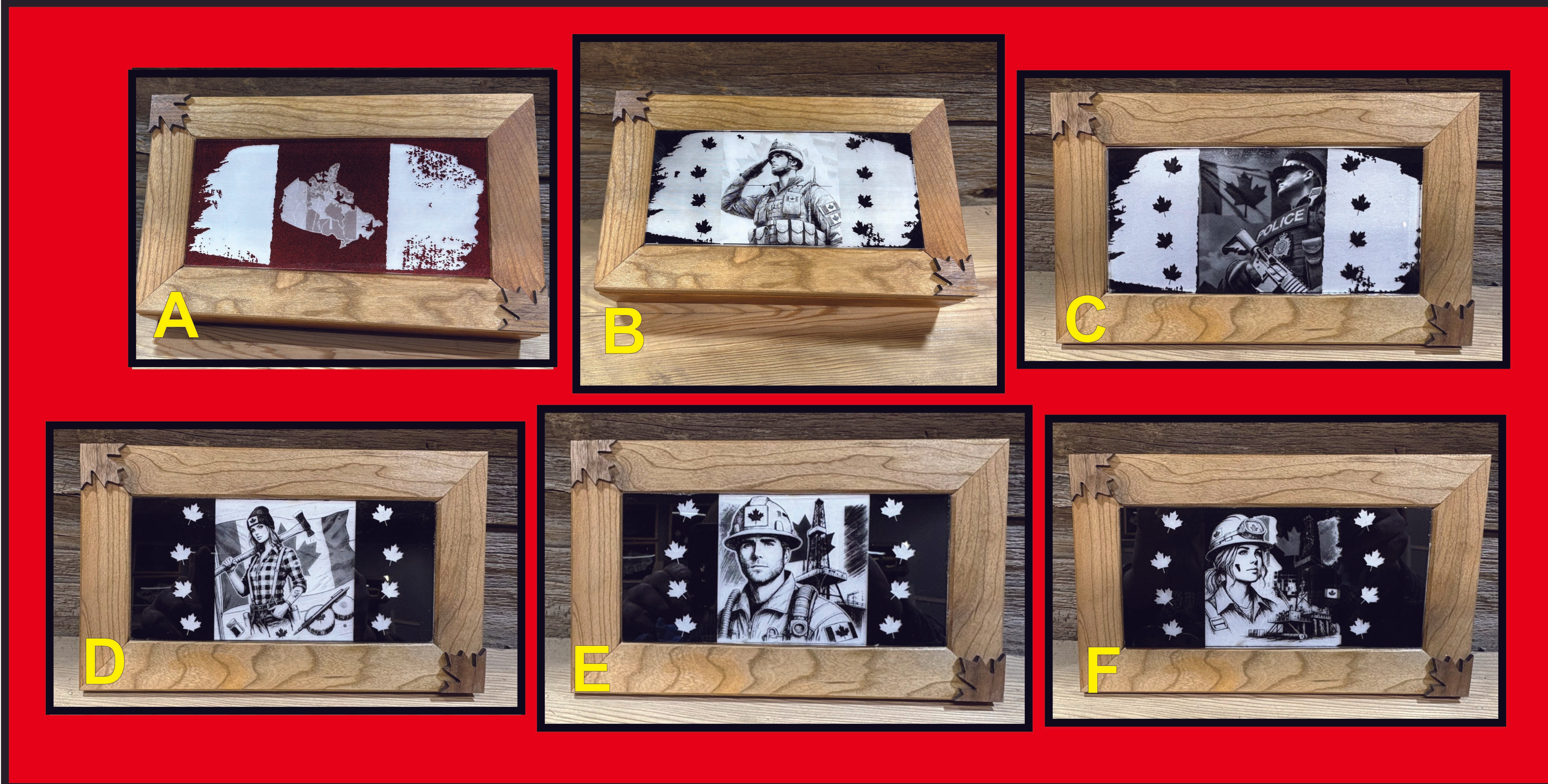 Wood Ever products collection featuring custom-engraved blocks in various designs and frames for unique gifts and décor.