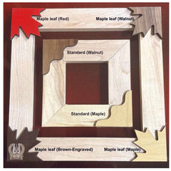 Coliseum shadow box display featuring various wood frame styles and colors, showcasing unique design elements.