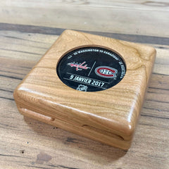 Cherry Wood Hockey Puck Box for Display and Gift Storage