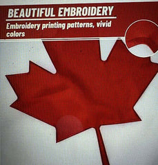 Embroidered Canadian flag patch showcasing beautiful embroidery and vivid colors on a Canadian maple leaf.