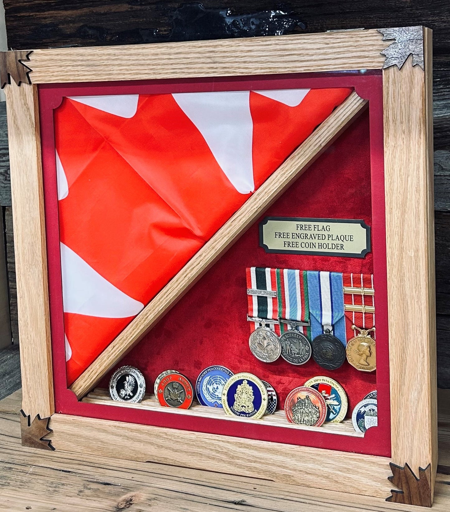 SALE! Half & Half - Solid Oak - Free engraved plaque and coin holder