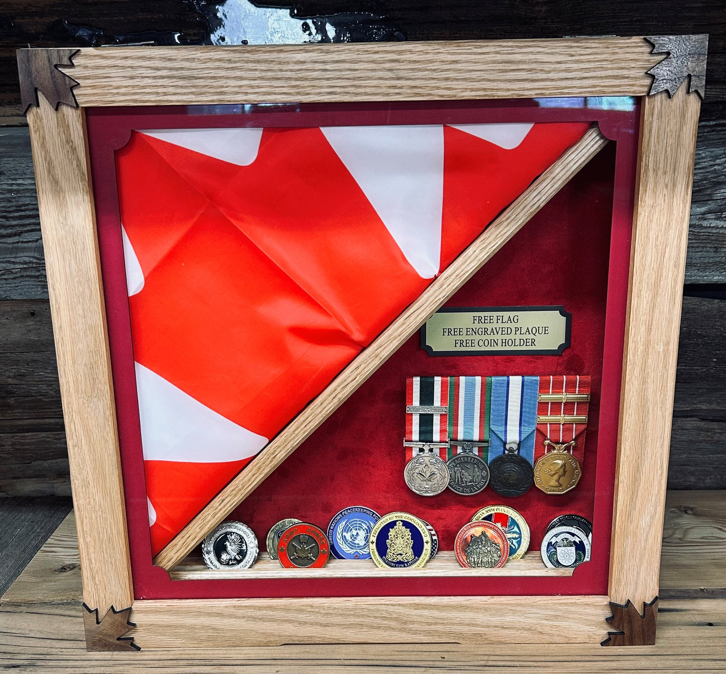 SALE! Half & Half - Solid Oak - Free engraved plaque and coin holder