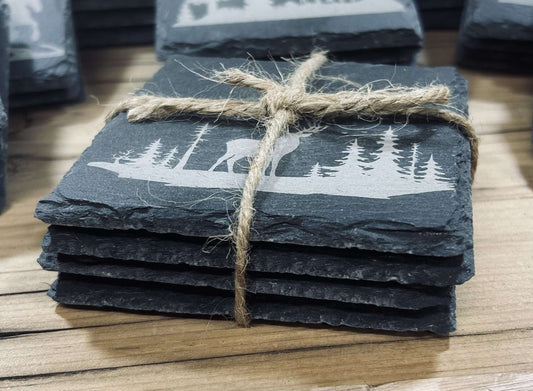 Black Slate Coaster Set for Drinks – Durable, Modern Home Decor