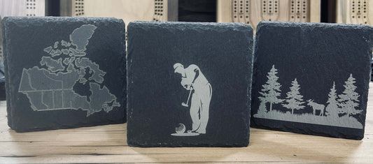 Black Slate Coaster Set for Drinks – Durable, Modern Home Decor