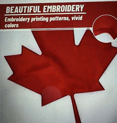 Embroidered Canadian flag patch showcasing beautiful embroidery and vivid colors on a Canadian maple leaf.